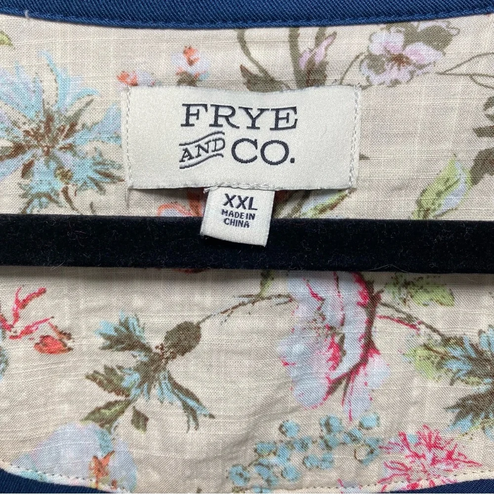 Frye and Co Utility‎ Open Front Jacket Womens Roll Up Sleeves Floral Navy 2XL